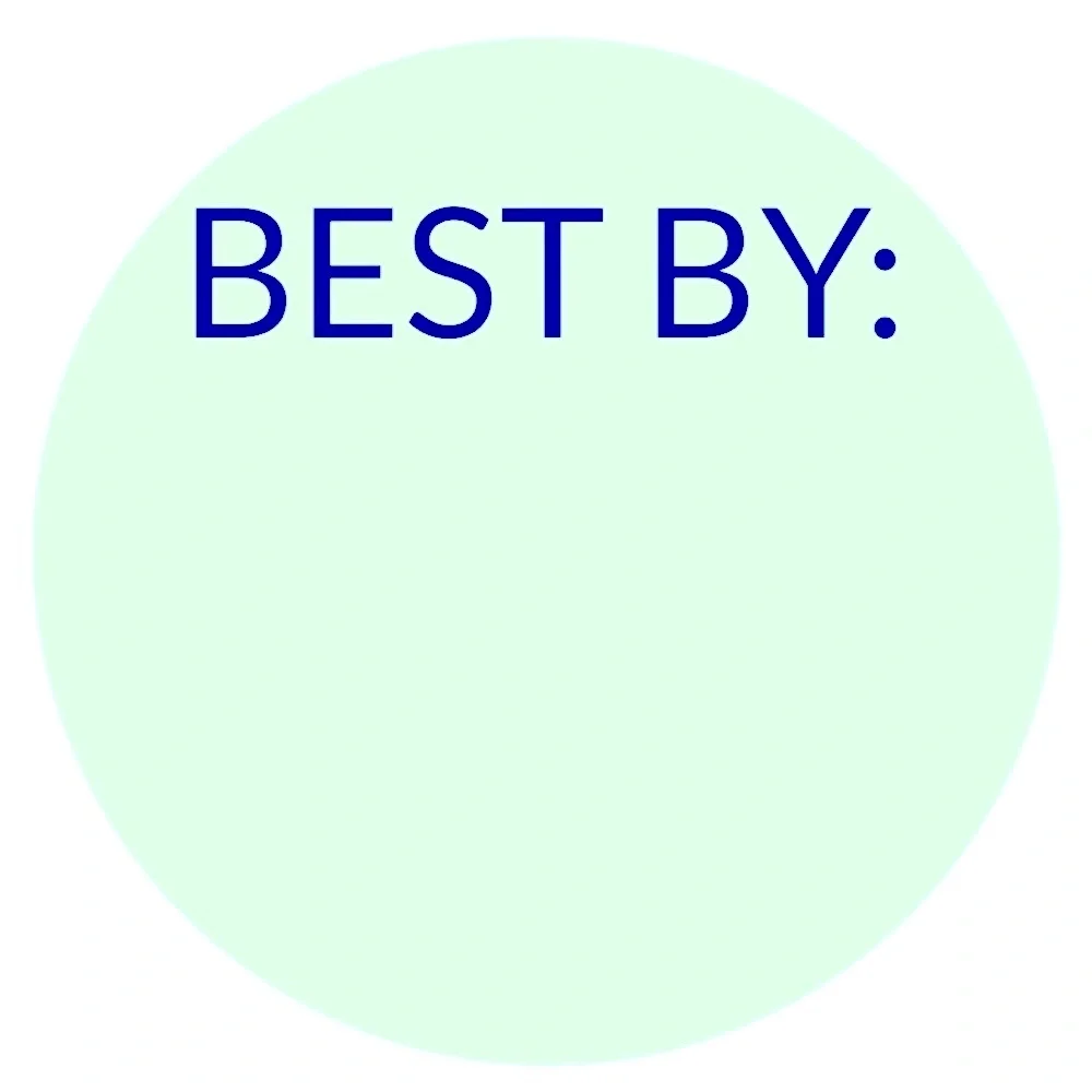 30 STICKERS - 2” ROUND - “BEST BY” PRODUCT LABELS - TO INPUT EXPIRATION DATES